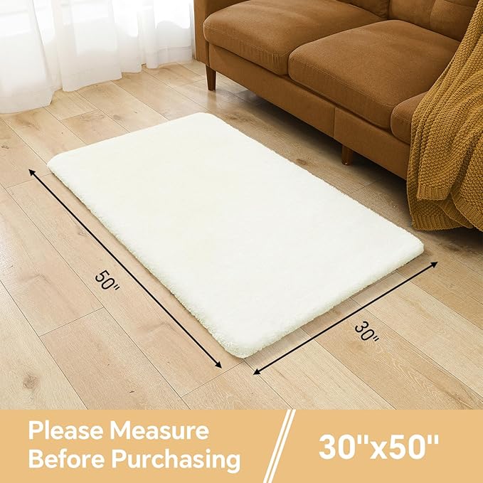 Cream Bathroom Rugs 30"x50" - Large Bath Mat for Bathroom Floor, Fluffy Microfiber Plush Rug, Non Slip and Washable - Great for Living Room, Bedroom or Kitchen Mat