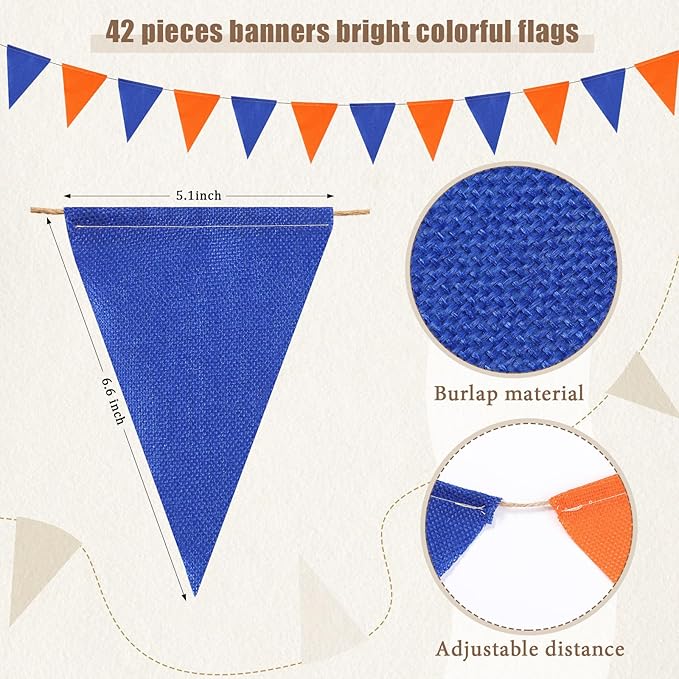 HESTYA 42 Pcs Colorful Pennant Banner Flag Blue Orange Bunting Triangle Banner Pennants for First Day of School Back to School Birthdays Classroom Carnival Garland Party Hanging Decorations