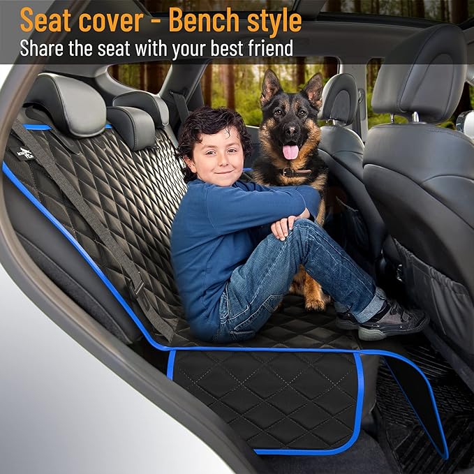 Active Pets Blue Standard Dog Car Hammock Back Seat Cover, Waterproof Backseat Cover Protector for Truck Bench Rear of Sedans or SUVs, Essential Pet Supplies Vacuum or Wipe Clean, Machine Washable