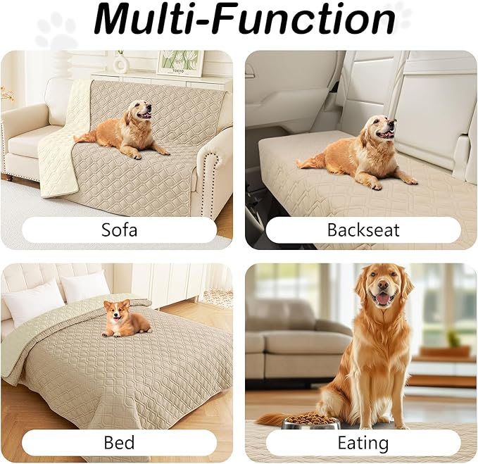 hyha Waterproof Dog Bed Blanket, Soft Pet Blankets, Waterproof Couch Cover for Dogs, Reversible Sofa Covers Washable for Furniture (82x82 Inch, Taupe/Beige)
