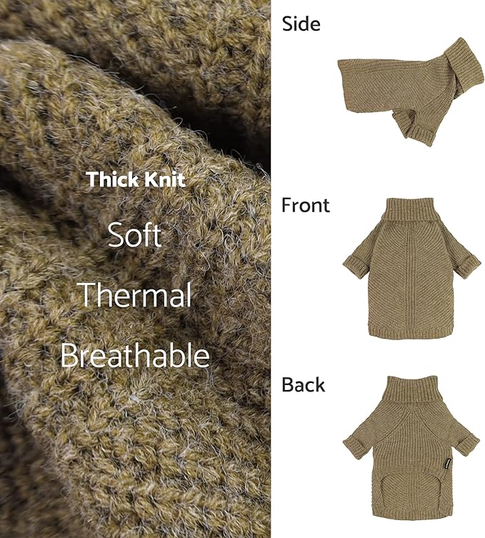 Fitwarm Thermal Knitted Dog Sweater Doggy Winter Coat Pet Clothes Doggie Turtleneck Jacket Puppy Outfits Cat Sweatsuit Sage Green Large