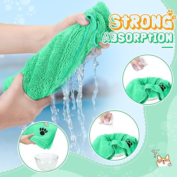 Chumia 4 Pack Dog Towels for Drying Pet Grooming Absorbent Dogs Soft Microfiber Quick Drying Winter Large Medium Small Puppy Bath Towels for Kitten Cats Pets(16 x 31 Inch,Green)