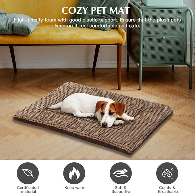 BVAGSS Dog Bed Mat,Reversible Crate Pad, Memory Foam Beds, Soft Warm Pet Cushion for Small Medium Dogs, Washable Pet Sleeping Mattress Kennel Bed Pad XH079 (42''x28''x1.6'',Brown)