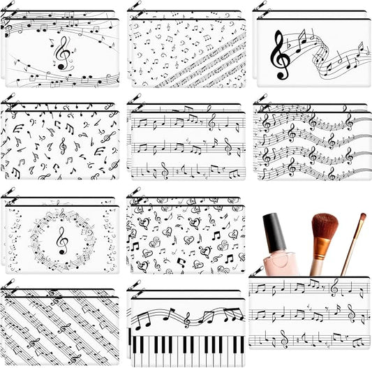 Reginary 20 Pieces Musical Note Makeup Bag for Women, Music Teacher Gift for Women Thank You Lovers Cosmetic Bag Piano Travel Zipper Pouch for Teachers' Day Christmas Birthday Graduation
