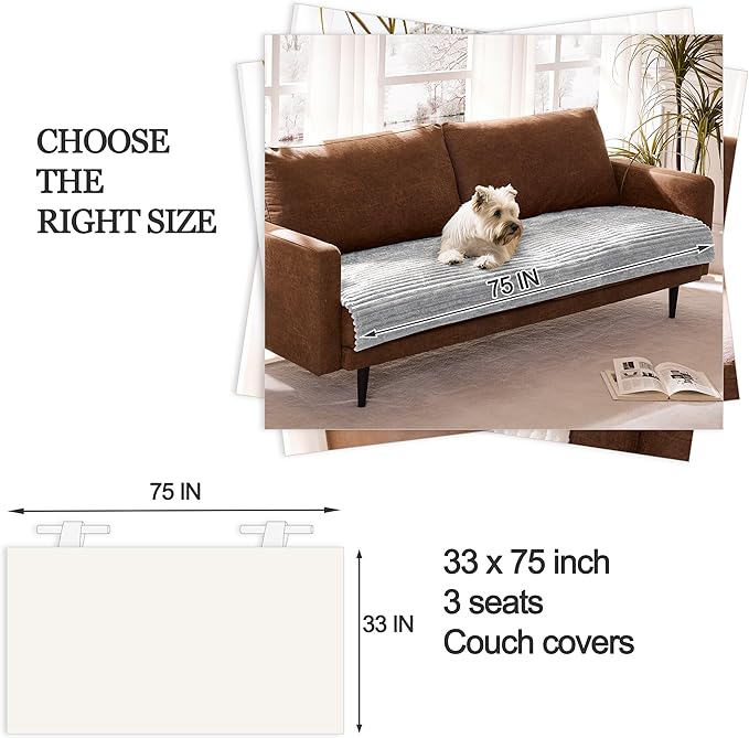 Meider Dual Non-Slip Couch Cover for Dogs Waterproof, Fuzzy Soft Pet Couch Covers for Sofa 3 Cushion, Pet Friendly Soft Dog Bed Covers Sofa Cover Washable (Seagull Gray, 33" x 75" 1 Pack)
