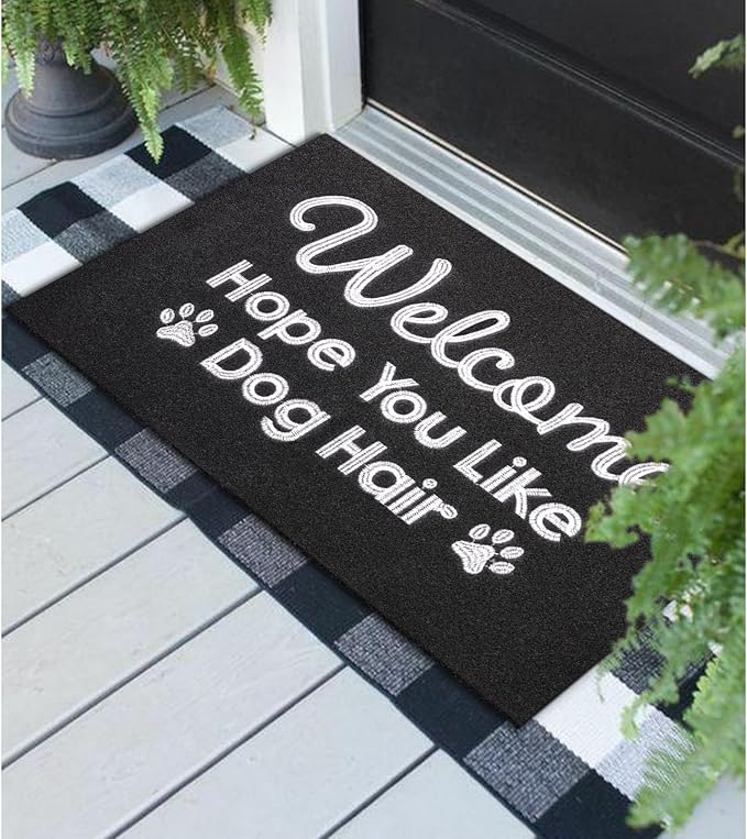 Indoor Doormat, Dog Hair Mat Standard Welcome Front Door Entryway Mats, Funny Door Mat, Durable Non Slip Rubber Dirt Entrance Mats, Funny Black 36" x 24"