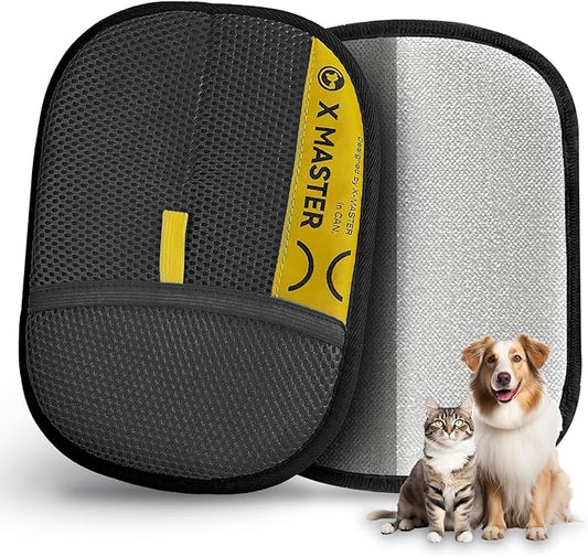 2 Pack Pet Hair Grooming Gloves – Upgraded Mesh + Brush Fabric, Washable Electrostatic Pet Hair Remover for Dogs & Cats – Reusable Glove for Carpet, Furniture, Clothes (Black)