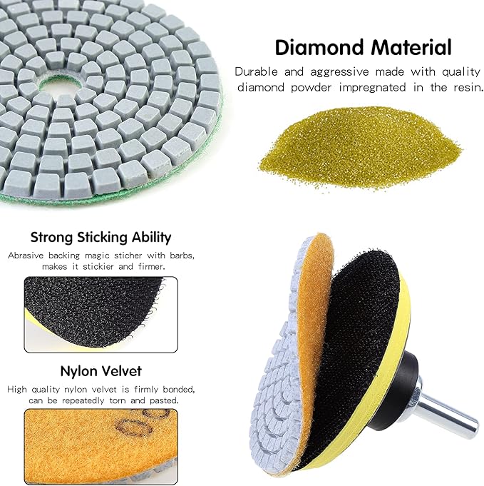 OCR Diamond Polishing Pad 4 Inch Wet Polishing Wheel Set for Granite Concrete Stone Ceramic