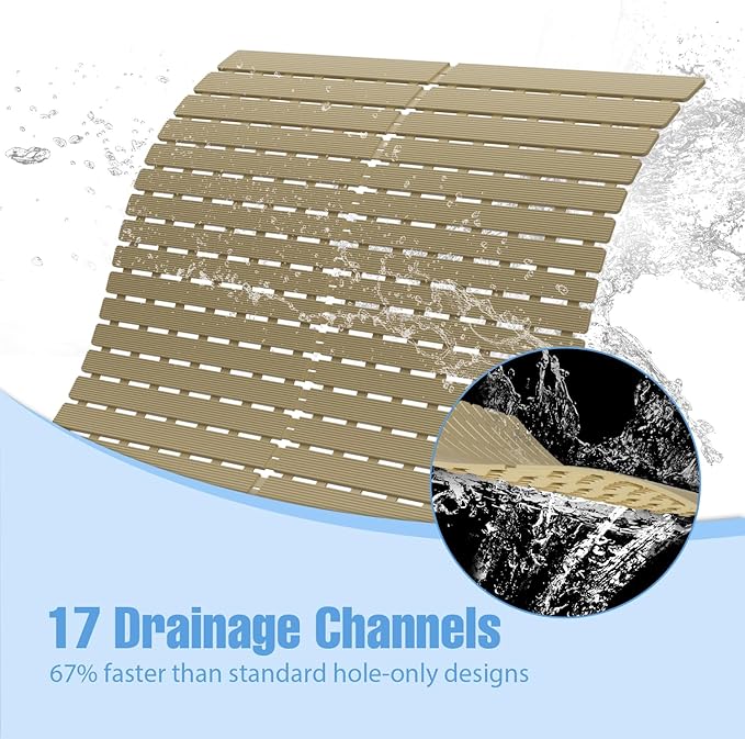 Shower Mat Non-Slip Bath Mat for Tub and Shower Stall,236 Suction Cups with Drain Holes, Quick Dry Machine Washable, Extra Grip for Stand Up Showers, Bathroom Essentials 24x24 Inch (Brown)