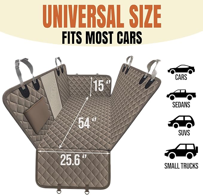 Back Seat Extender for Dogs, Hard Bottom Car Seat Cover for Dogs. Hammock Style, Large Space, Holds 420lbs, Sturdy, Waterproof for Car, SUV, Truck (Gray)