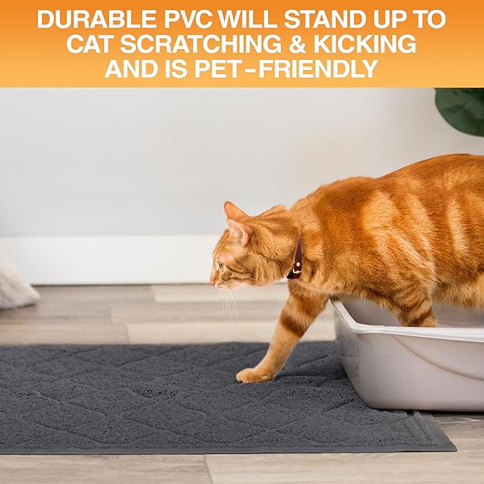 Neater Pets Neater Mat Cat Litter Rug, Thick & Durable Cat Mat for Litter Box, Trapper Pad Catches Mess to Protect Indoor Floors, Soft on Kitty Paws, Anti-Skid Grip Backing, Easy to Clean, Charcoal