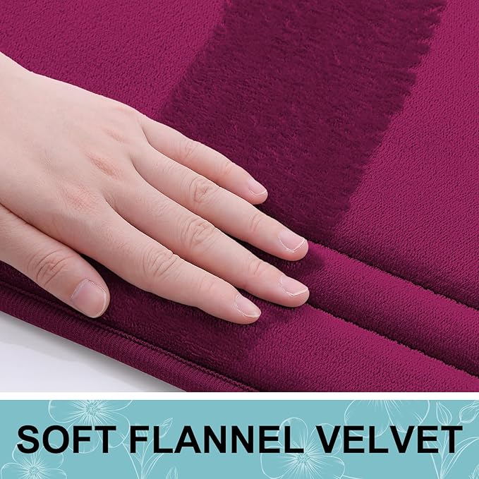 Grandaily Memory Foam Bath Mat Rug 24x16, Ultra Soft, Non-Slip and Absorbent Bathroom Rugs, Machine Wash Dry, Comfortable Bath Carpet for Bathroom Floor, Tub and Shower, Burgundy