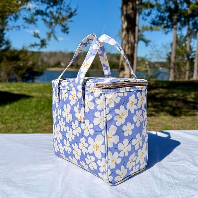 Kwang Min Floral Insulated Lunch Bag for Women,Reusable Lunch Box,Large Cooler for Office,Picnic Outdoors,Premium Quality Waterproof Fabric,Ideal Gift for Outdoors and work (Purple Cosmo)