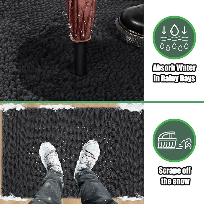 IM HOME Chenille Absorbent Outdoor Doormat 60" x 48", Washable Muddy Door Mats for Dog Non Slip Indoor Doormats Dog Mat for Muddy Paw Front Inside Doormats for Entryway Dark Gray