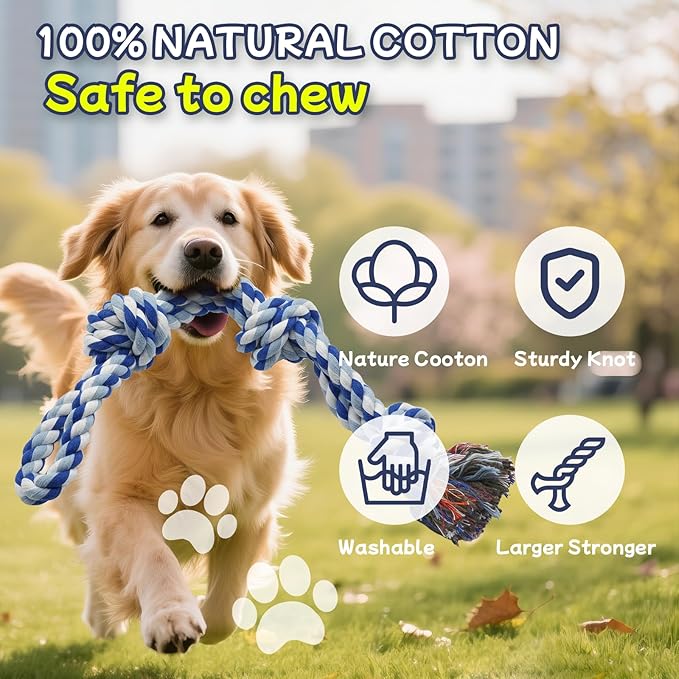 Rocfish [5 Pack] Dog Rope Toys for Aggressive Chewers, Nearly Indestructible Tug of War Toys for Large & Medium Dogs, 100% Cotton, Teeth Cleaning Chew Rope, Heavy Duty Tug of War Dog Toy for Boredom