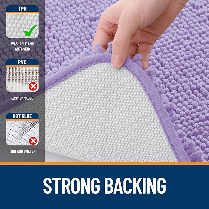 OLANLY Bathroom Rugs 47x20, Extra Soft Absorbent Chenille Bath Rugs, Rubber Backing Quick Dry, Machine Washable Bath Mats for Bathroom Floor, Tub and Shower, Home Decor Accessories, Lavender