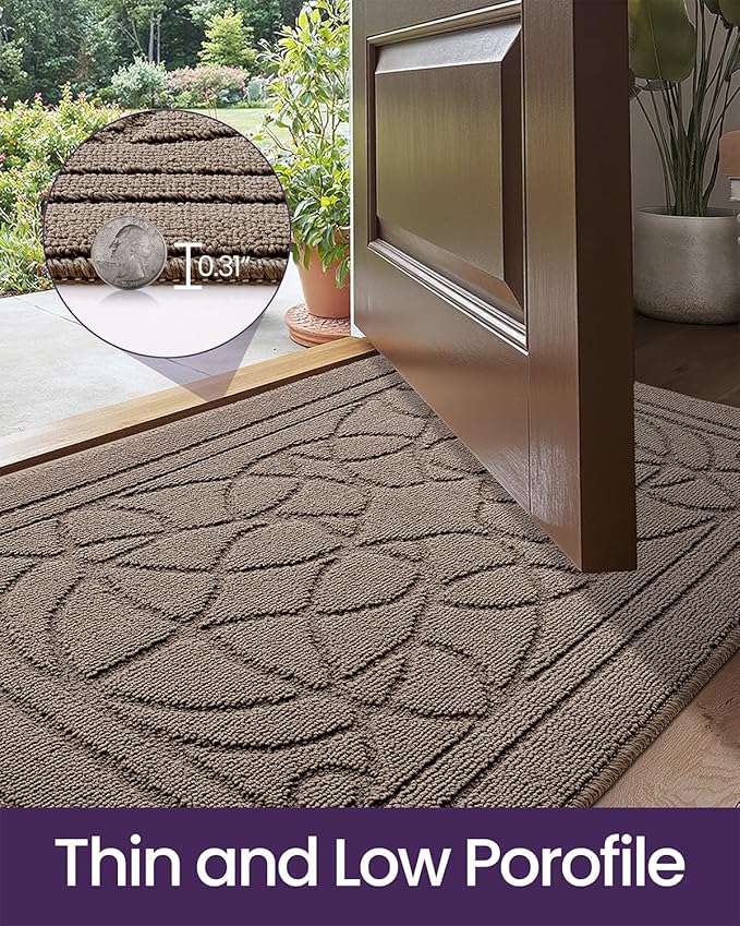 DEXI Front Entryway Door Mat Non Slip 32x48, Washable Inside Entry Way Mats Low Profile Entrance, Welcome Dirt Trapper Doormat Thin for House Floor Home Porter Hall Backdoor Area, Beige