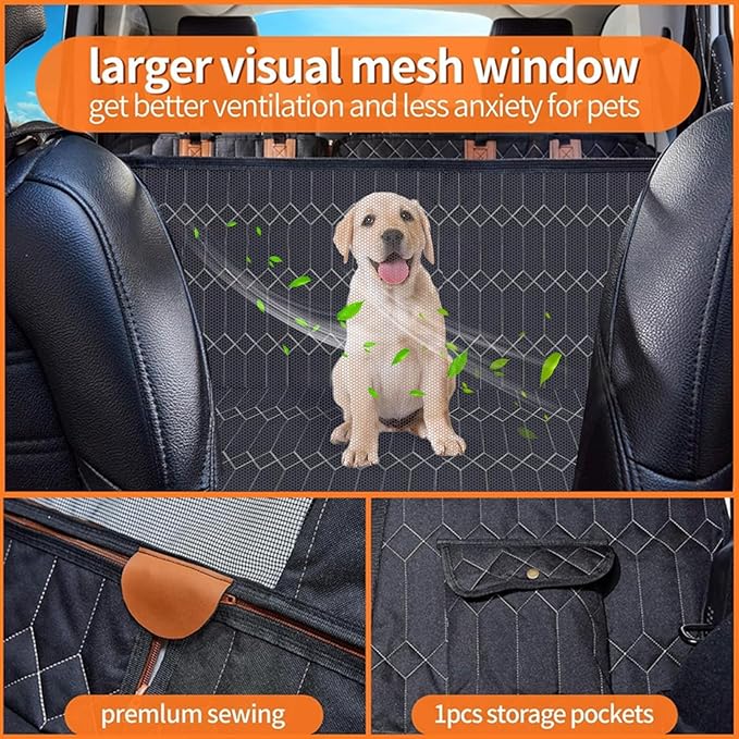 Dog Car Seat Cover for Back Seat, Dog Hammock for Car Seat Protector with Mesh Window Waterproof Nonslip Cars Trucks and SUV 53” W x 60” L