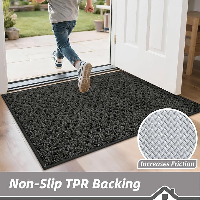 BEQHAUSE Dirt Trapper Door Mat Non-Slip Entryway Rugs Stain Resistant Absorbent Dog Doormats Woven-Look Washable Welcome Floor Doormat For Front Back Door, Muddy Wet Shoes & Paws, 36" x 60", Dark Grey