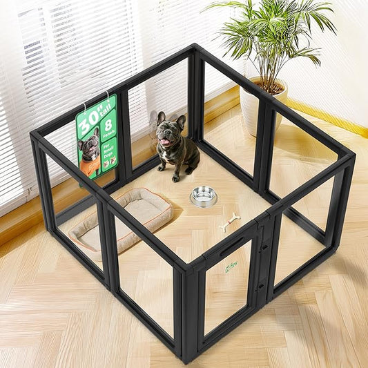 FXW AuraSpace Acrylic Indoor Dog Playpen for Small and Medium Dogs, 30 Inch, 8 Panels, Black