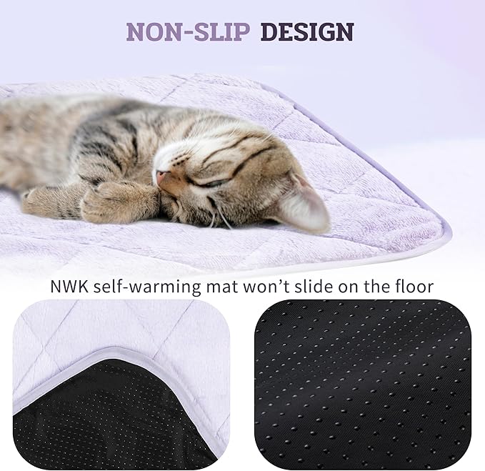 NWK Fluffy Self Warming Cat Mat, Cat Blanket, Thermal Dog Mat, Washable, Non-Slip Bottom for Sofa & Crate & Kennel & Car Seat (Purple, Large (35'' X 23'' X 0.4''))