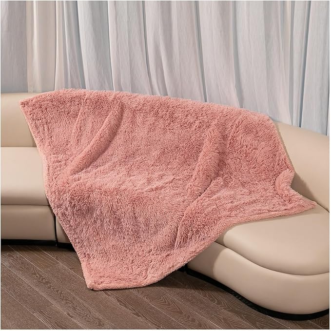 Wowchine Waterproof Pet Blanket Pink Calming Dog Blankets Fluffy Long Faux Fur Pet Throw Blankets for Couch Protector Love Bed Cover Washable(Pink,L)