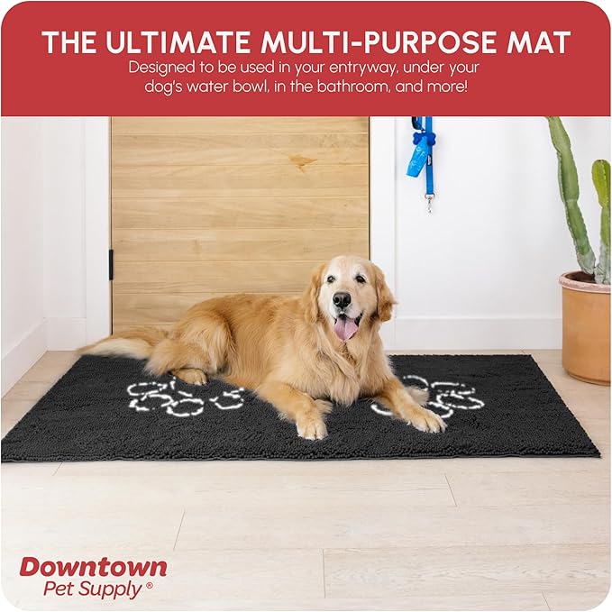 My Doggy Place Microfiber Dog Mat for Muddy Paws, 60" x 36" Charcoal with Paw Print - Non-Slip, Absorbent and Quick-Drying Dog Paw Cleaning Mat, Washer and Dryer Safe - X-Large/Runner