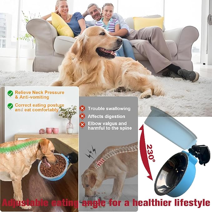 Adjustable Elevated Dog Bowls with Tilting Angle, Suction Base Raised Dog Bowl Stand, Pet Feeding Station with Grade 316L Stainless Steel Bowls for Raised Large Sized Pets Joint Health