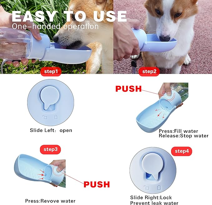 Foldable Dog Water Bottle, Portable Water Dispenser for Cat, Rabbit, Puppy and Small Animals, The Perfect Dog Gifts and Dishwasher Safe Pet Accessories for Walking, Hiking, Travel