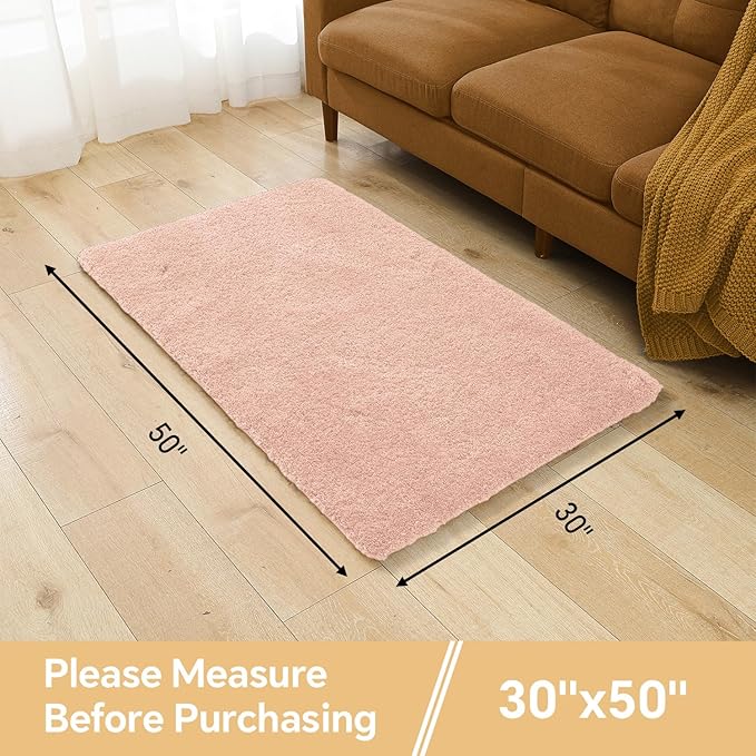 Dusty Pink Bathroom Rugs 30"x50" - Large Bath Mat for Bathroom Floor, Fluffy Microfiber Plush Rug, Non Slip and Washable - Great for Living Room, Bedroom or Kitchen Mat