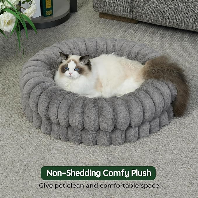 BALANCE Luxury Donut Dog Bed, 23 Inches Round Dog Beds for Small Dogs Washable, Orthopedic Calming Pet Bed for Puppy and Cats with Anti-Slip Bottom, Gray