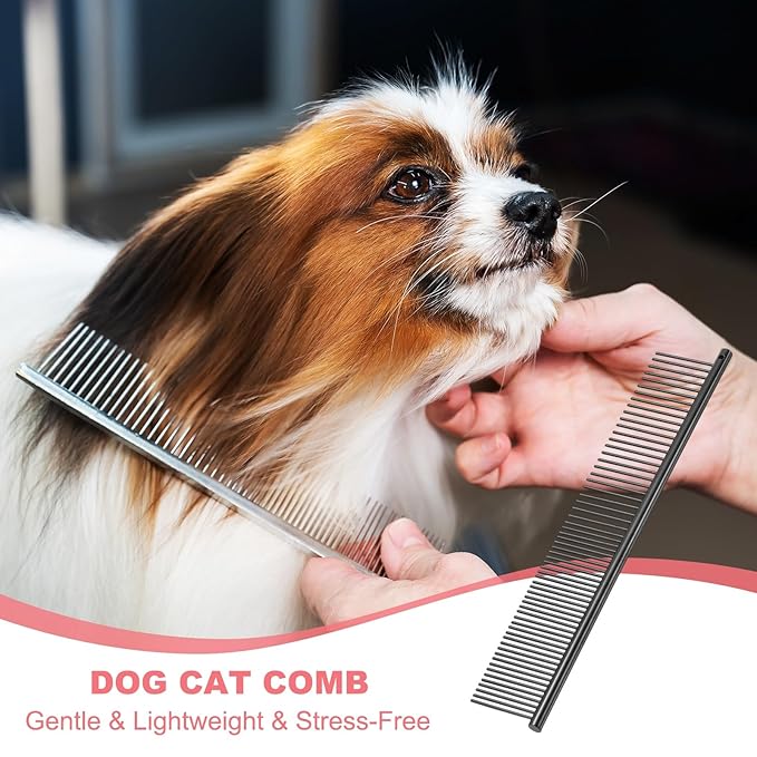 PETAXCELL Dog Cat Comb, Pet Combs Stainless Steel Teeth with Rounded Ends for Knots Mats Loose Hair Removal, 6.5/7.5IN (Black Plated, 2 Pack), Grooming Tool Intended for Long Curly Hair Pet