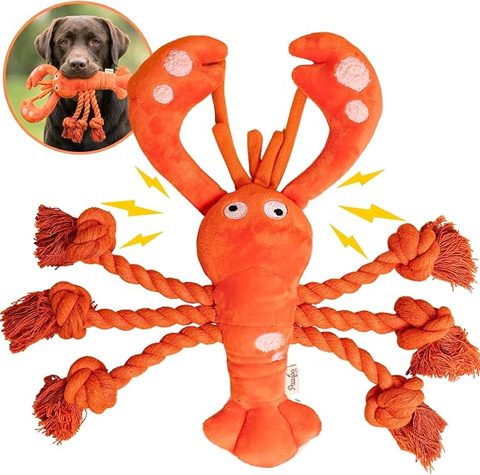 Large Squeaky Dog Toys, Tough Plush Lobster with Rope Tug of War for Puppy, Small, Medium, Large Dogs, Interactive Stuffed Chew Toy to Keep Them Busy