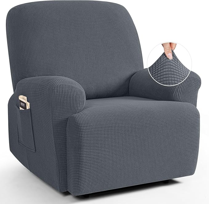 TAOCOCO Oversized Recliner Chair Covers, 1 Seater Streach Recliner Covers Soft Couch Protector Furniture Protector Covers with Elastic Chair Cover Jacquard Pattern (Grey)