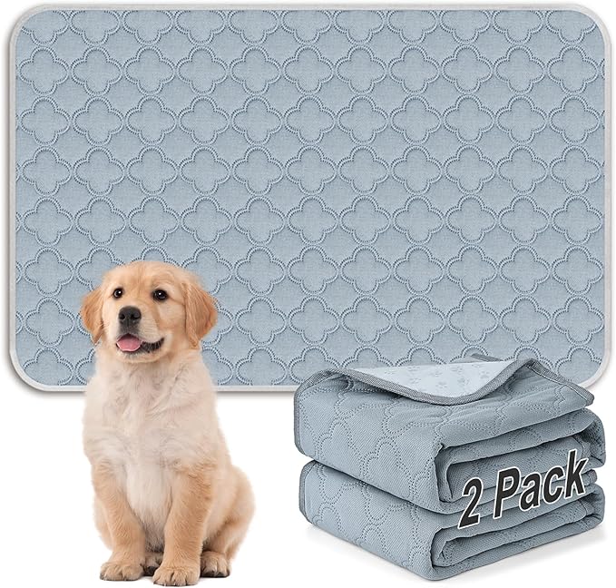 Washable Pee Pads for Dogs - 2 Pack Reusable Waterproof Puppy Training Pads, Super Absorbent with Dog Paw Shape Non-Slip Backing (Light Grey, 24" X 36" - 2 Pack)