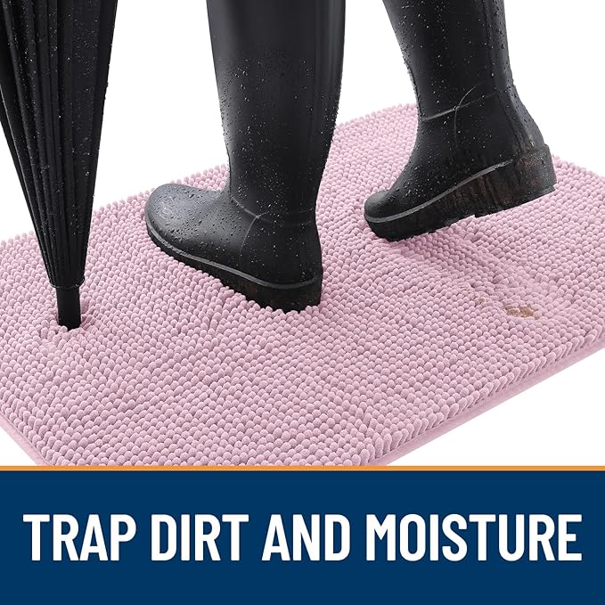 OLANLY Dog Door Mat for Muddy Paws 70x32, Absorbs Moisture and Dirt, Absorbent Non-Slip Washable Doormat, Quick Dry Chenille Mud Mat for Dogs, Entry Indoor Entryway Carpet for Inside Floor, Dusty Rose