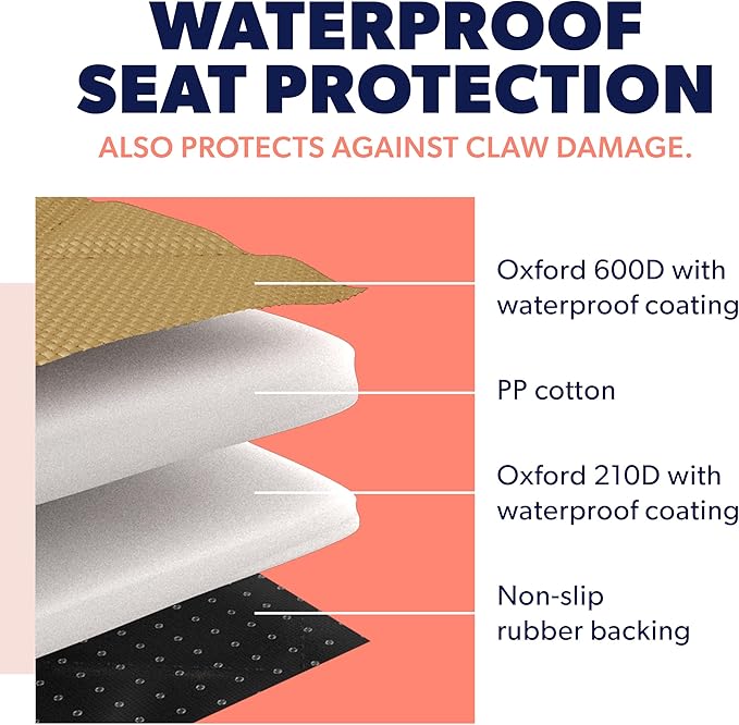 Active Pets Dog Car Seat Cover, Waterproof Front Seat Protector for SUV Truck Sedan, Pet Safety Travel Comfort System with Universal Fit, Beige