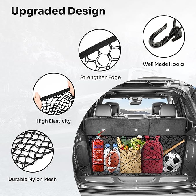 Trunk Cargo Net for 2011-2021 Jeep Grand Cherokee Accessories Envelope Style Mesh Trunk Net Organizer and Storage Stretchable Adjustable Elastic Nylon Rear Cargo Netting with Hooks