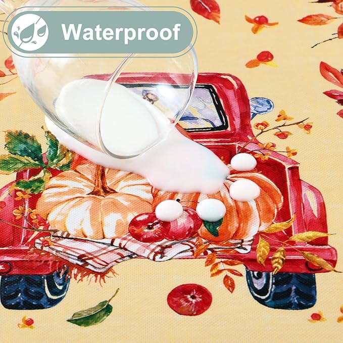 misaya Rectangle Waterproof Vinyl Table Cloth, Wipeable Tablecloth with Flannel Backing, Plastic Table Cover for Fall, Thanksgiving (Pumpkin Truck, 60" x 84")