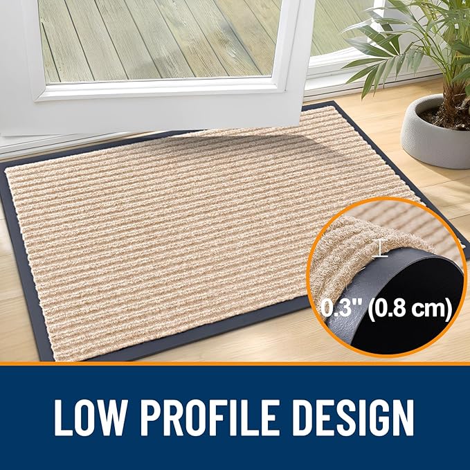 OLANLY Front Door Mat Indoor Outdoor Entrance, Waterproof Heavy Duty Doormat, Fade Resistant, Low Profile, Easy Clean Patio Porch Welcome Floor Mats for Entry, 59x30, Beige