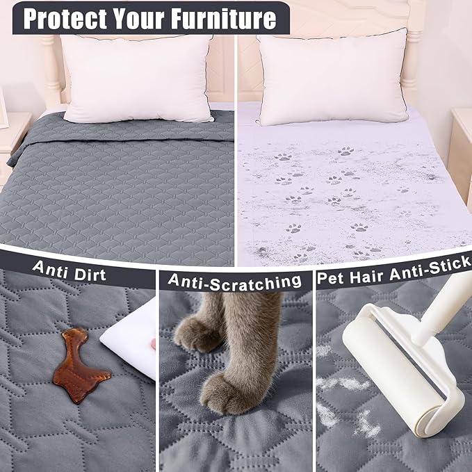 Smiry Waterproof Dog Bed Cover Blanket, Soft Reversible Pet Blanket, Washable Leakproof Cats Dogs Couch Cover for Sofa, Couch, Furniture, Plaid (82x102 Inch, Grey/Dark Grey)