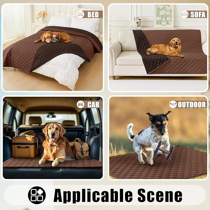 Smiry Waterproof Dog Bed Cover Blanket, Soft Reversible Pet Blanket, Washable Leakproof Cats Dogs Couch Cover for Sofa, Couch, Furniture, Plaid (52x82 Inch, Brown/Chocolate)