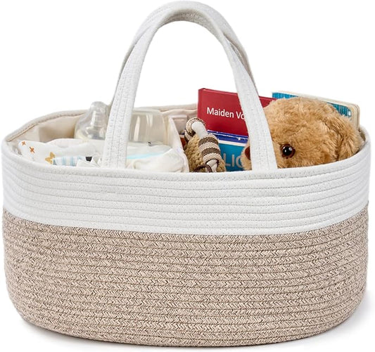 Diaper Caddy Organizer, Empty Gift Basket for Newborn Essentials, Baby Storage Basket, Stylish Gift Bag for Baby Shower, Boys and Girls - Extra Large, White&Beige Brown