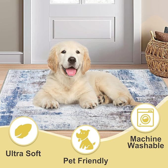 COMSLE Door Mat, Front Door Mat Indoor for Entrance Faux Wool Absorbent Non Slip Modern Throw Rug for Entryway Hallway Muddy Paws - Pet Friendly, 20x32 Inches,Sierra Blue Machine Washable