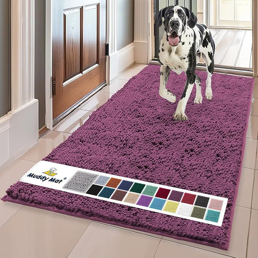 Muddy Mat® | Super Absorbent Door Mat Indoor, Microfiber Quick Dry Chenille Entryway Rug, Non-Slip Front Door Mat, Indoor Mats for Entryway, Machine Washable Pet Rug, Dark Purple 35"x60"