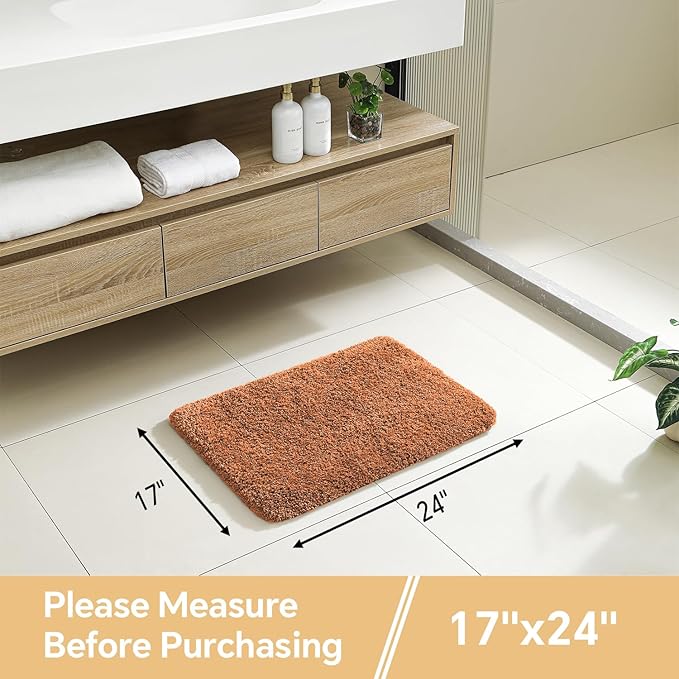 Burnt Orange Bathroom Rugs 17"x24" - High-Density Microfiber Bath Mat, Fluffy Non Slip Absorbent and Washable Bathroom Mat - Ideal for Small Spaces, Vanity, Toilet, or Pet Mat