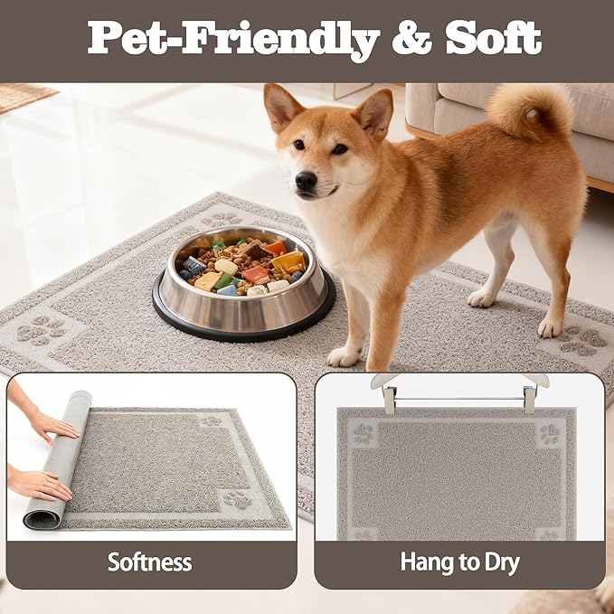 Darkyazi Pet Feeding Mat Large for Dogs and Cats,24"×16" Flexible and Easy to Clean Feeding Mat,Best for Non Slip Waterproof Feeding Mat. (Gray Sand)