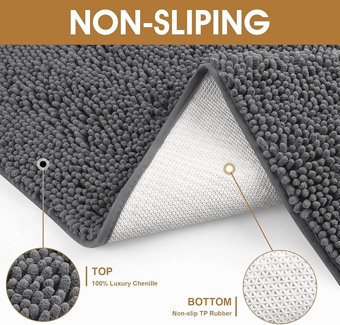 2 Pieces Muddy Door Mats for Dogs, 36" X 24"Chenille Absorbent Doormat, Trap Dirt Non Slip Heavy Indoor Doormat Soft Dog Bed Mat Front Inside Door Mat for Indoor Outdoor Entrance,Grey