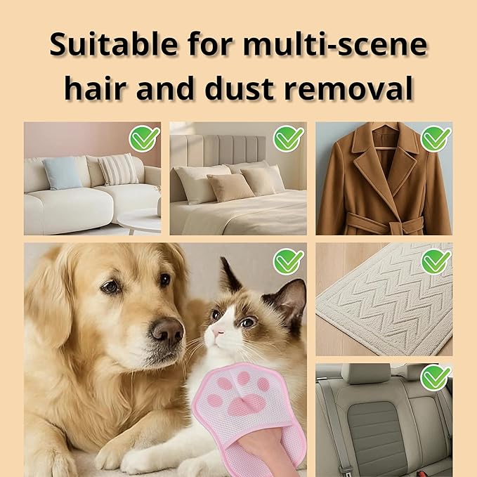 2025 Upgrade Electrostatic Pet Hair Removal Glove, A Reusable Pet Hair Remover Tool for Cats, Dogs, Clothing, Couches, Carpets(Pink Glove, Dog Keychain)