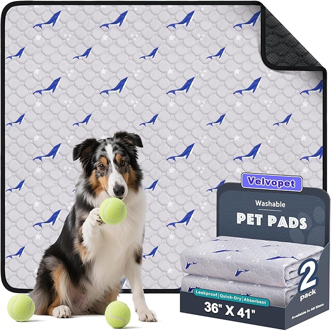 Washable Pee Pads for Dogs, 2 Pack Puppy Pads, Super Absorbent & Leakproof with Anti-Slip Bottom for Dog Training, Crates, Car, Pet Pee Pads, and Furniture Protection,36"x41"